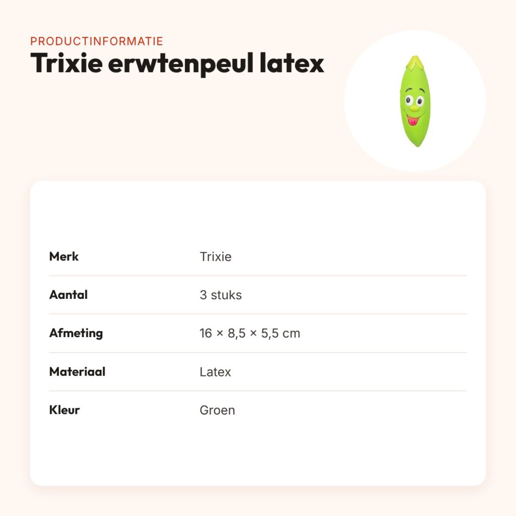 Trixie hondenspeeltje erwtenpeul latex groen 16 cm – 3 stuks – productinformatie