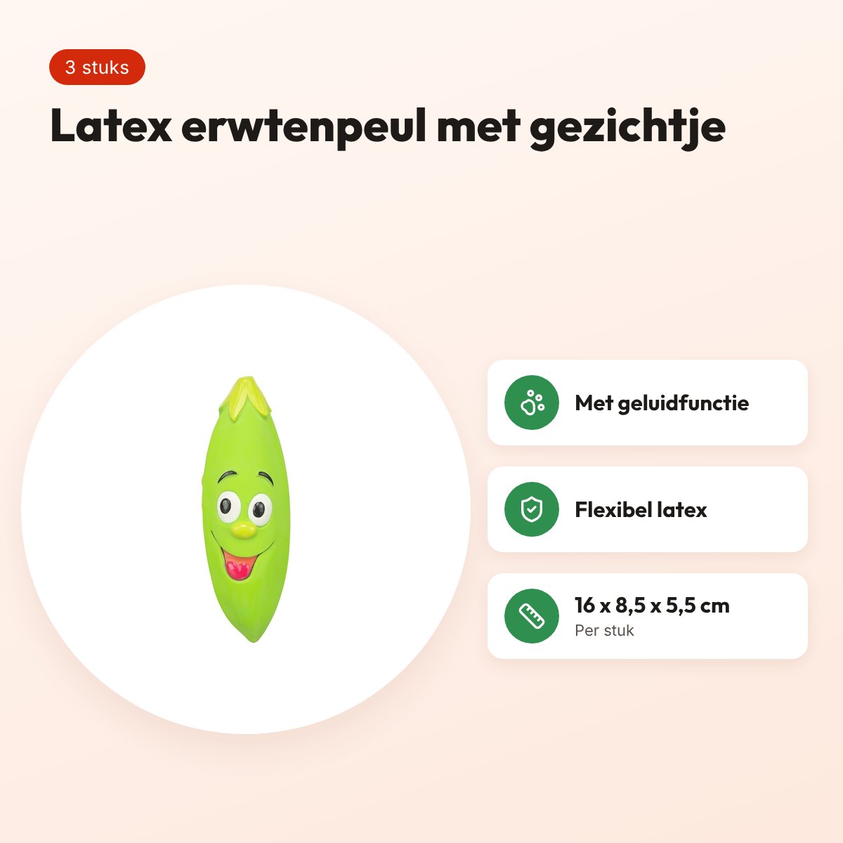 Trixie hondenspeeltje erwtenpeul latex groen 16 cm – 3 stuks – voordelen