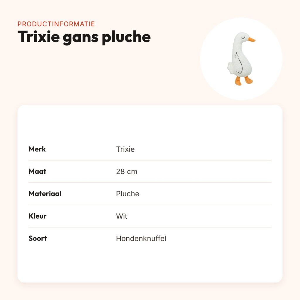 Trixie hondenspeeltje gans pluche wit 28 cm – ritselend – productinformatie