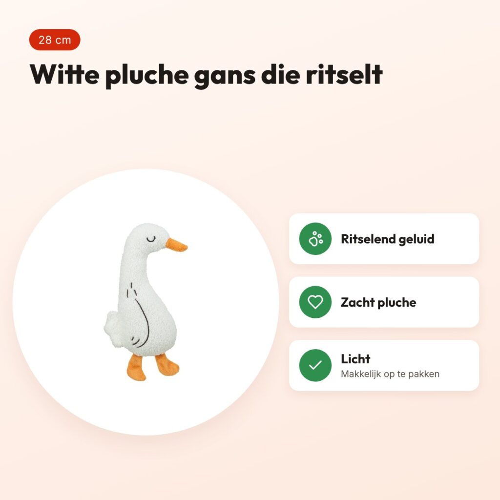 Trixie hondenspeeltje gans pluche wit 28 cm – ritselend – voordelen