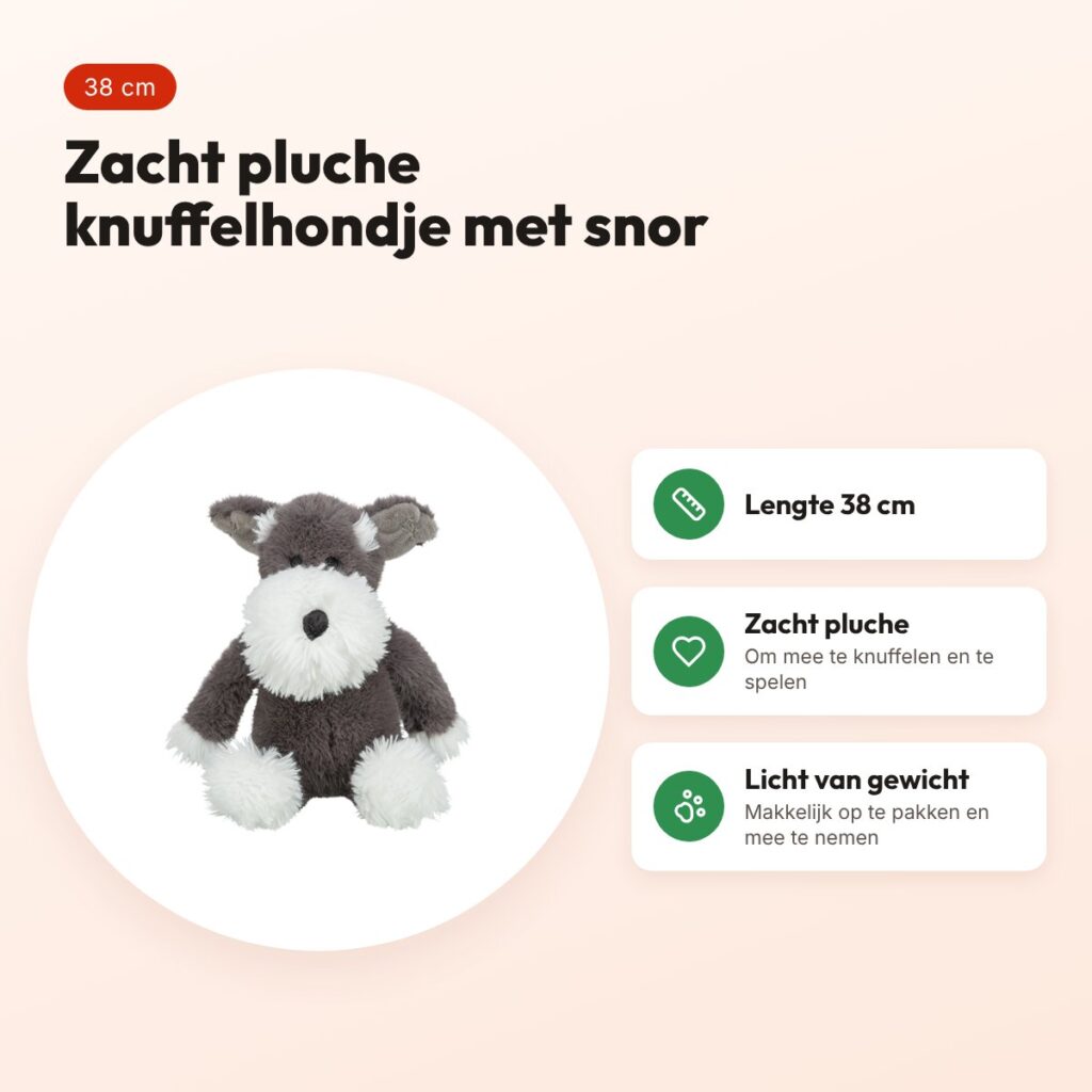 Trixie hondenspeeltje hond met snor pluche grijs 38 cm – voordelen