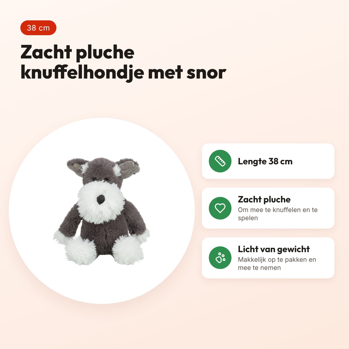 Trixie hondenspeeltje hond met snor pluche grijs 38 cm – voordelen