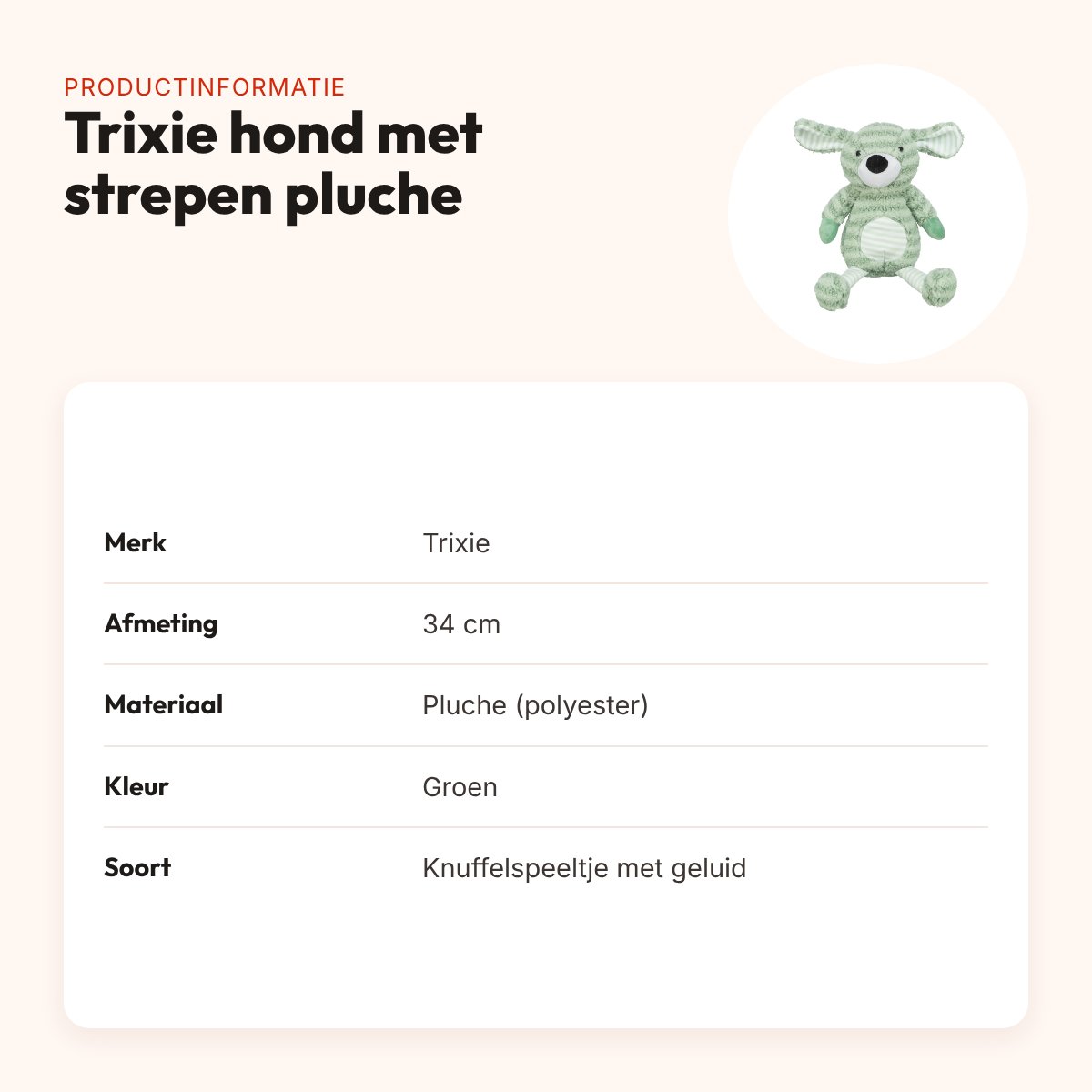 Trixie hondenspeeltje hond met strepen pluche groen 34 cm – met geluid – productinformatie