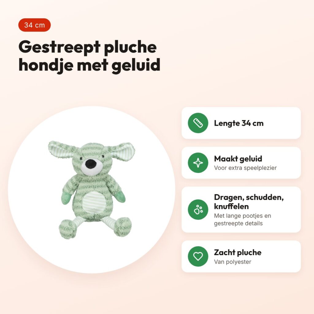 Trixie hondenspeeltje hond met strepen pluche groen 34 cm – met geluid – voordelen