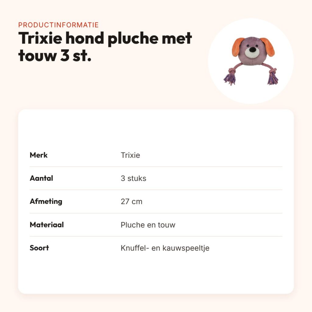 Trixie hondenspeeltje hond pluche met touw 27 cm – 3 stuks – productinformatie