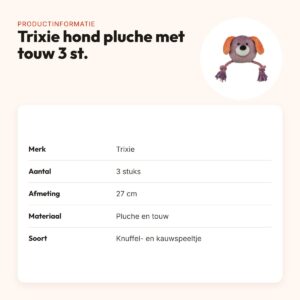 Trixie hondenspeeltje hond pluche met touw 27 cm – 3 stuks – productinformatie