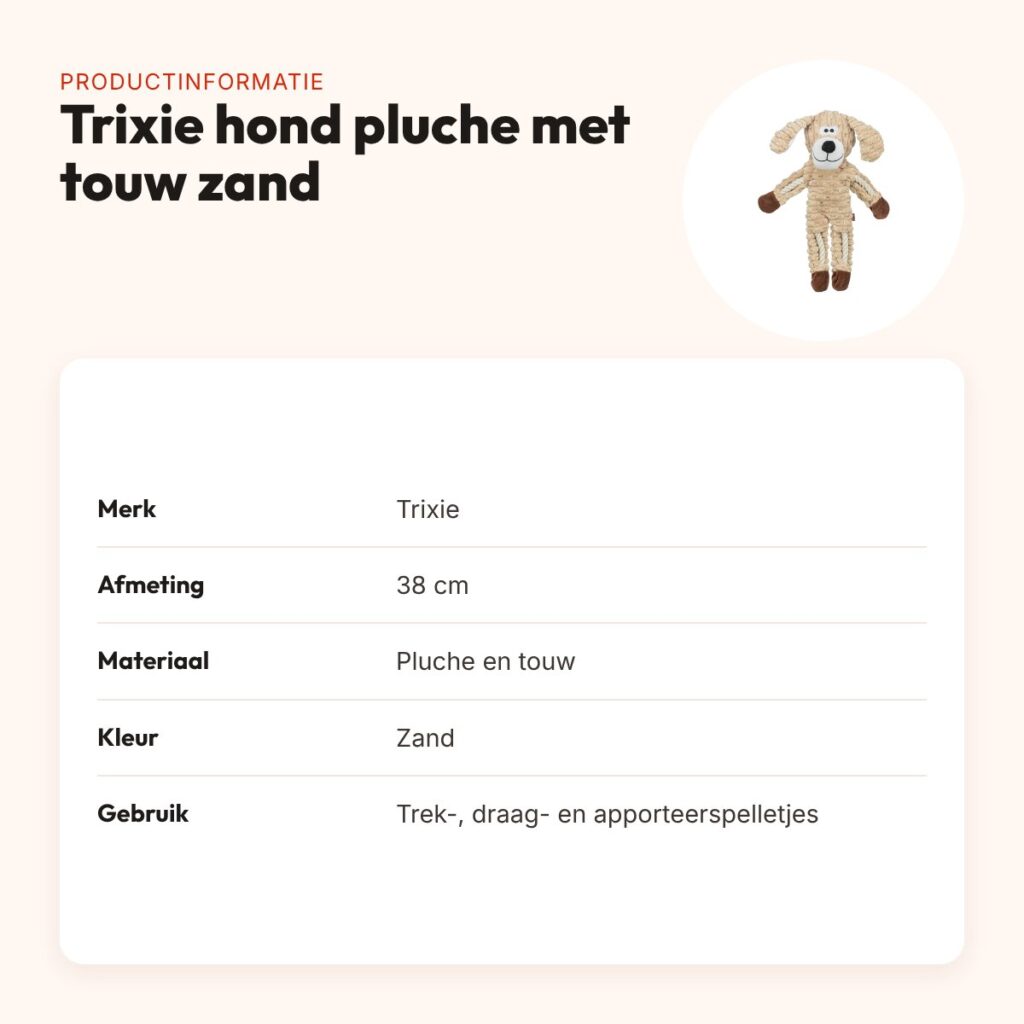 Trixie hondenspeeltje hond pluche met touw zand 38 cm – productinformatie
