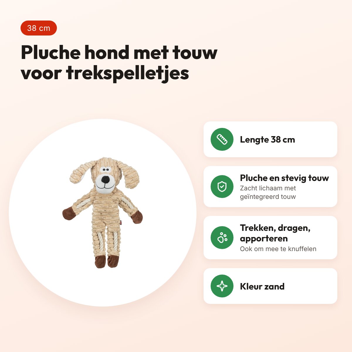 Trixie hondenspeeltje hond pluche met touw zand 38 cm – voordelen