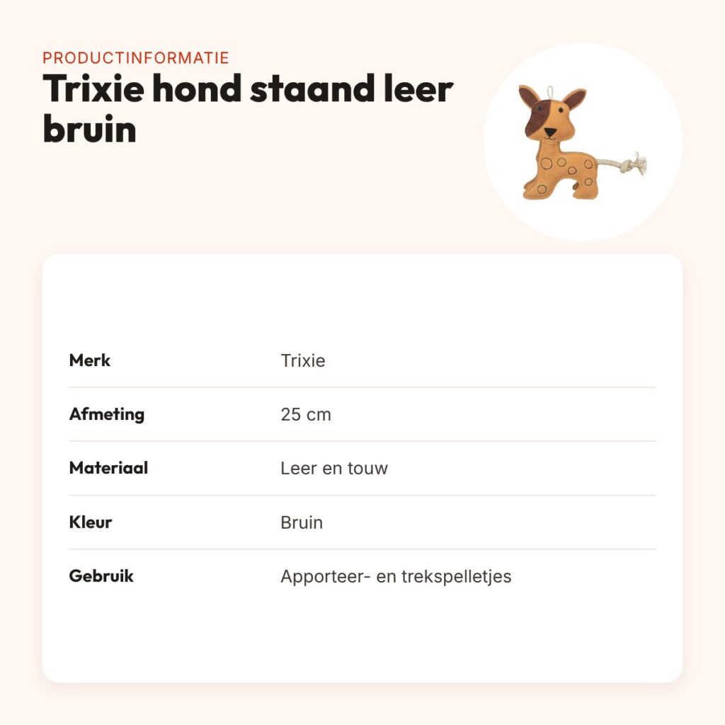 Trixie hondenspeeltje hond staand leer bruin 25 cm – met touw – productinformatie
