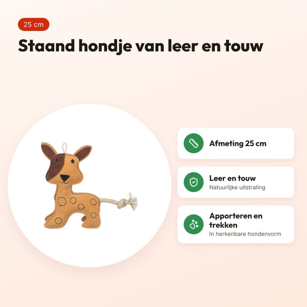 Trixie hondenspeeltje hond staand leer bruin 25 cm – met touw – voordelen