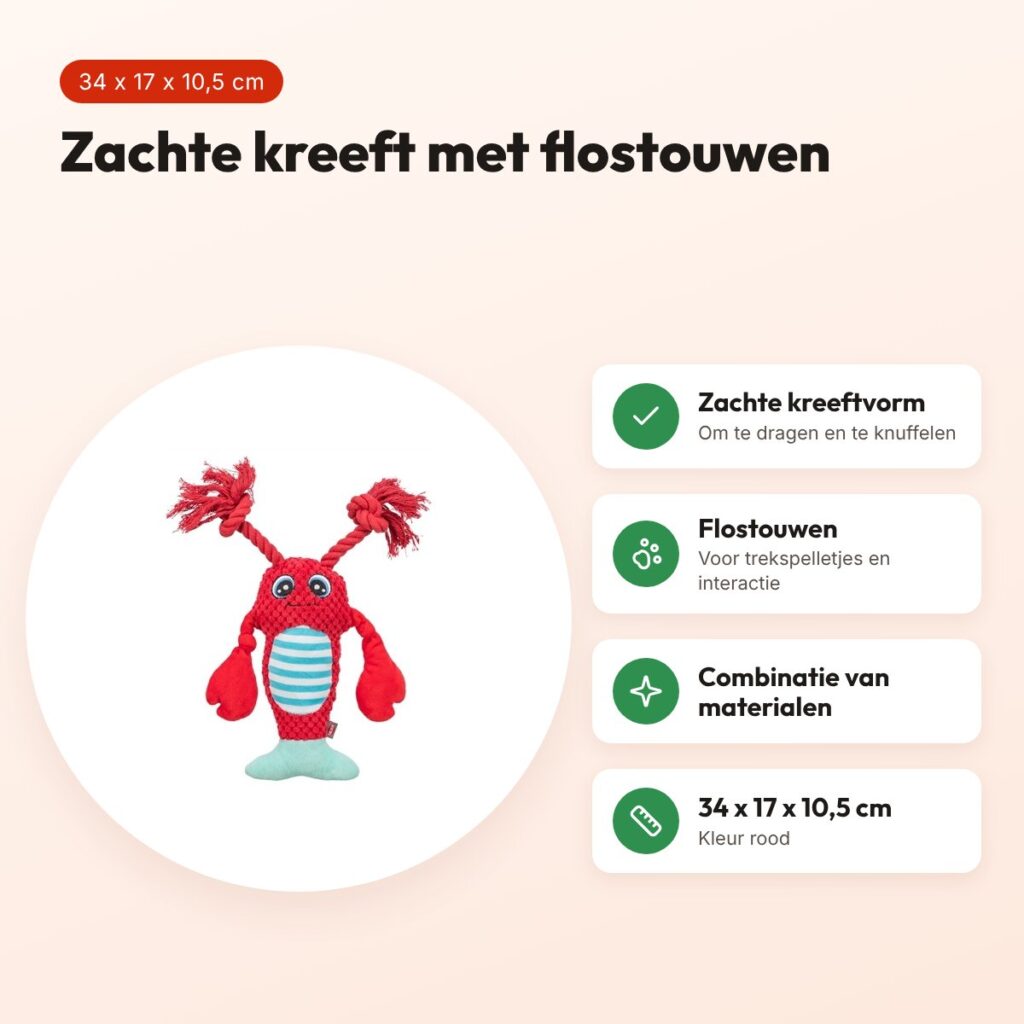 Trixie hondenspeeltje kreeft met flostouw rood 34 x 17 x 10,5 cm – voordelen