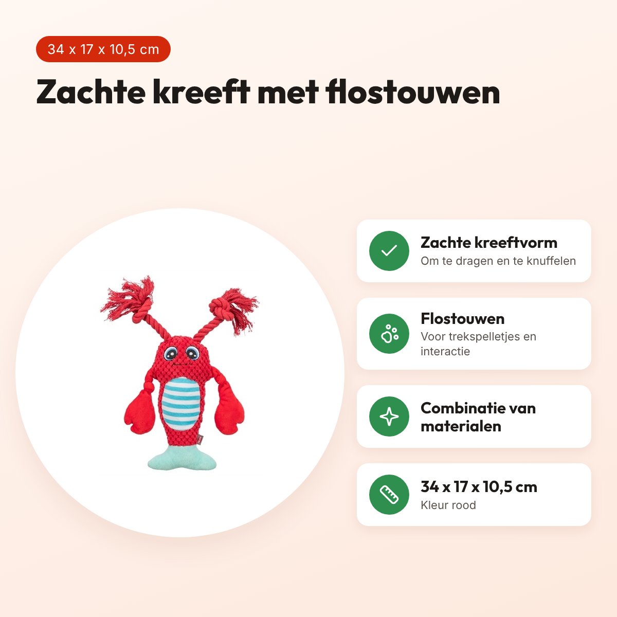 Trixie hondenspeeltje kreeft met flostouw rood 34 x 17 x 10,5 cm – voordelen