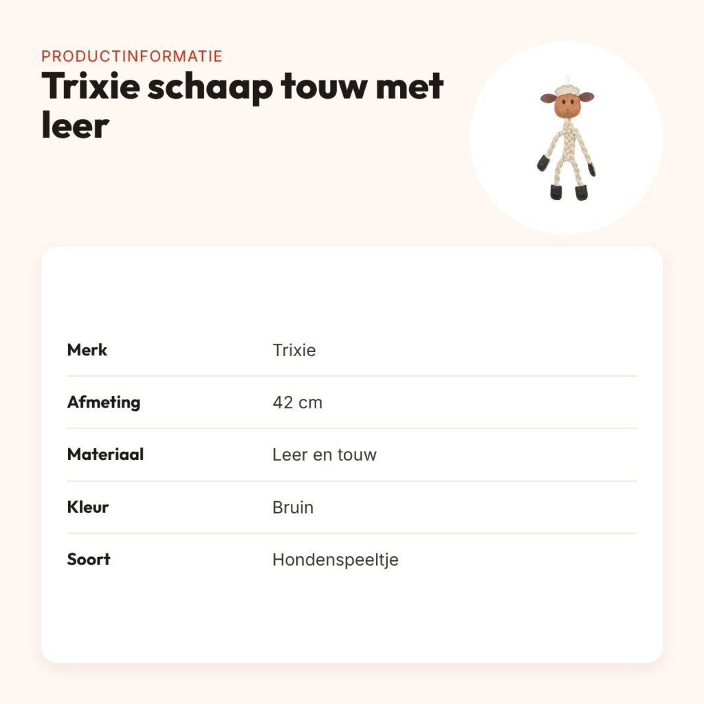 Trixie hondenspeeltje schaap touw met leer bruin 42 cm – productinformatie