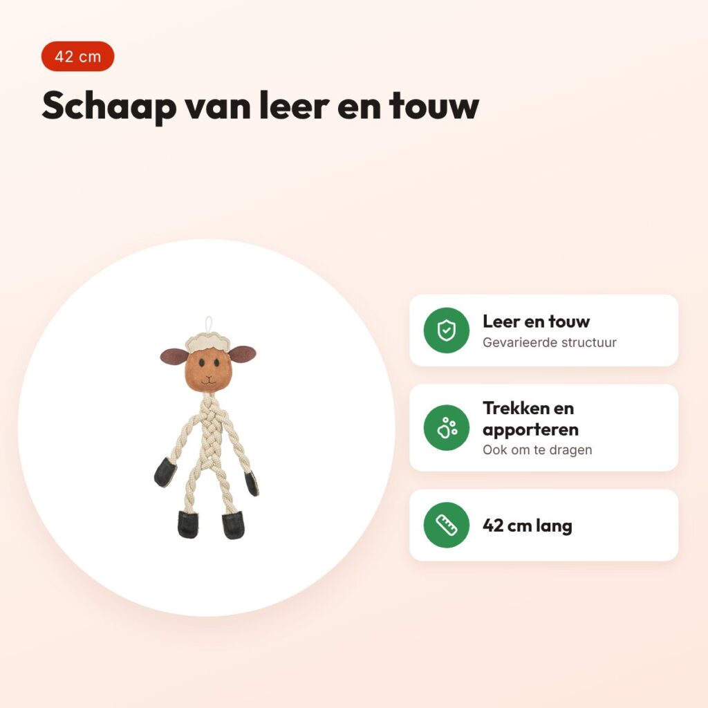 Trixie hondenspeeltje schaap touw met leer bruin 42 cm – voordelen