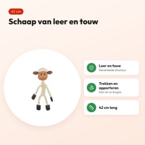 Trixie hondenspeeltje schaap touw met leer bruin 42 cm – voordelen