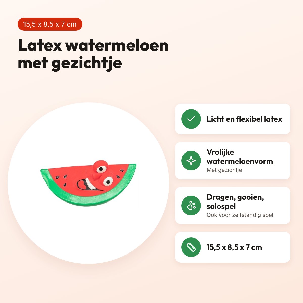 Trixie hondenspeeltje watermeloen latex rood/groen 15,5 x 8,5 x 7 cm – voordelen