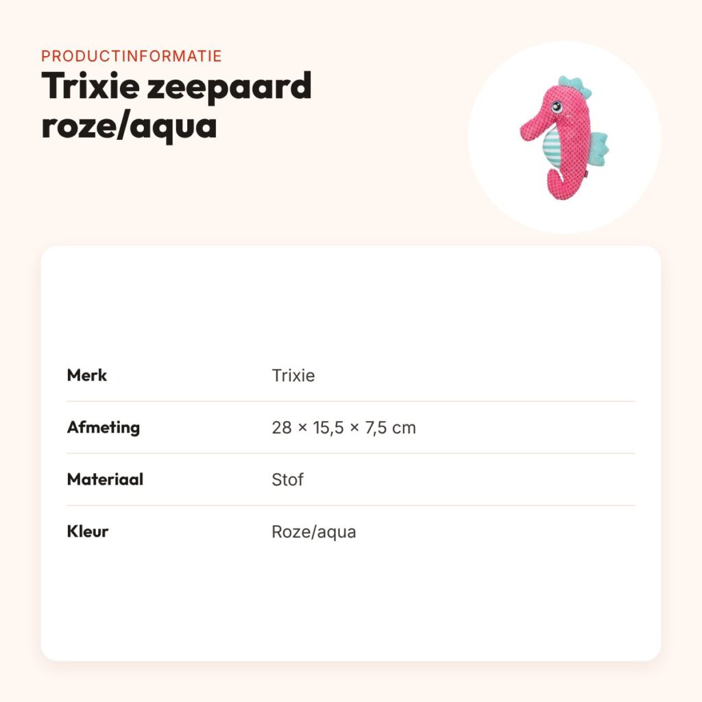 Trixie hondenspeeltje zeepaard roze/aqua 28 x 15,5 x 7,5 cm – stof – productinformatie