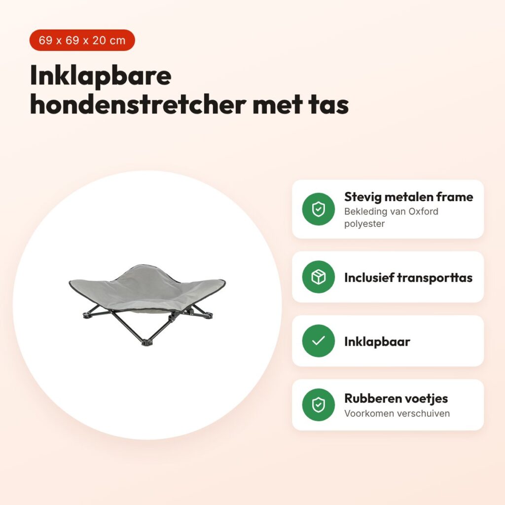 Trixie hondenstretcher donkergrijs/zwart 69 x 69 x 20 cm – met transporttas – voordelen