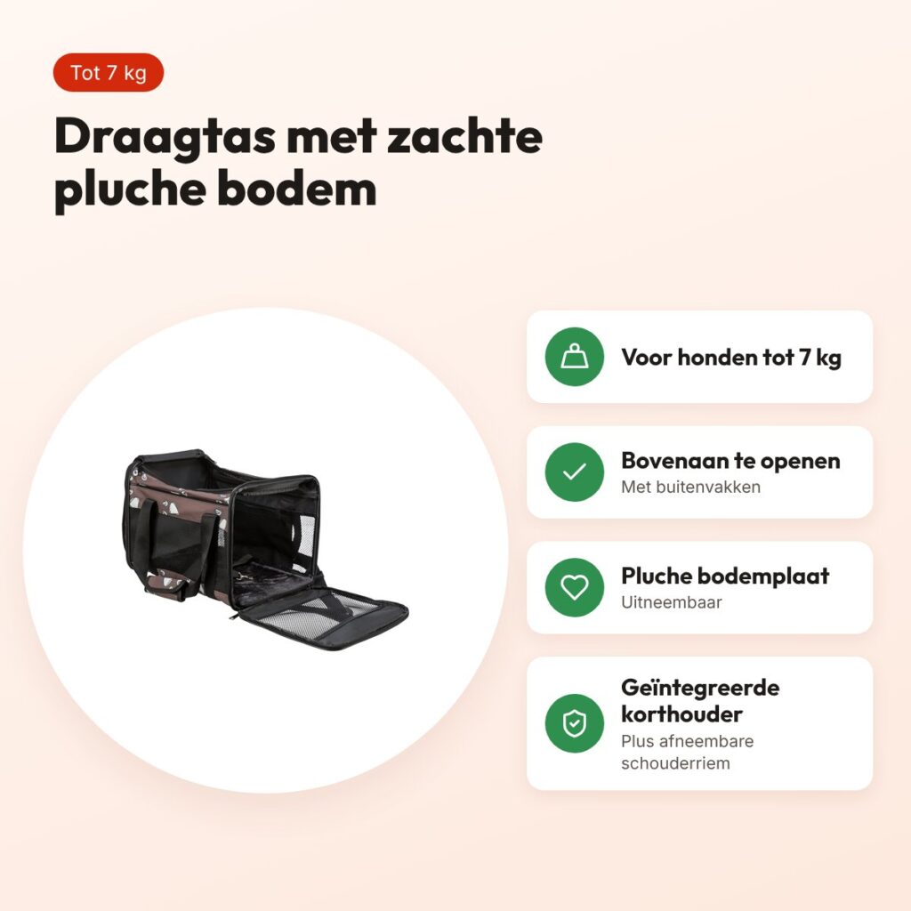 Trixie hondentas Adrina met print bruin 42 x 26 x 27 cm – tot 7 kg – voordelen