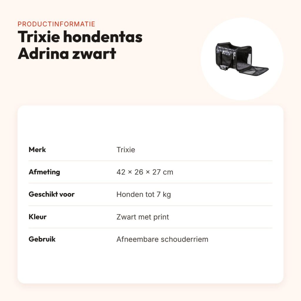 Trixie hondentas Adrina met print zwart 42 x 26 x 27 cm – tot 7 kg – productinformatie