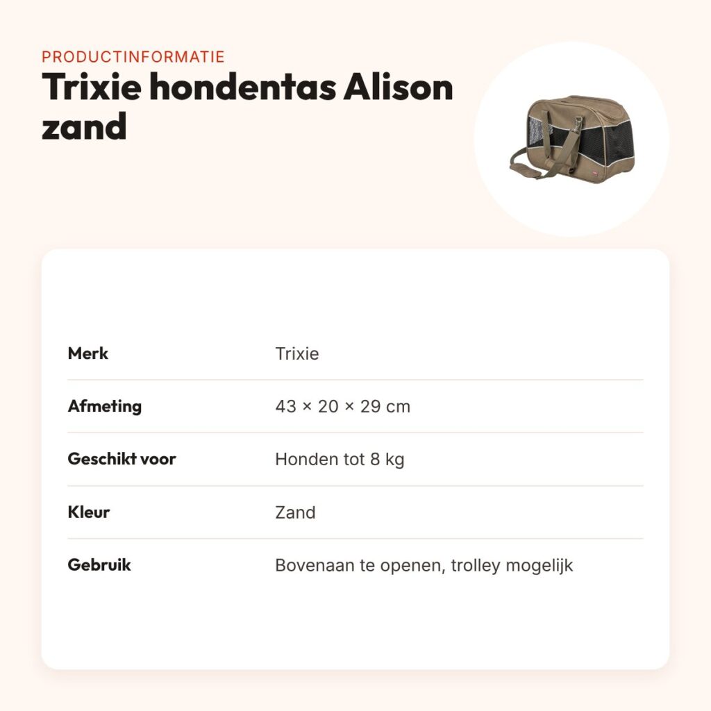 Trixie hondentas Alison zand 43 x 20 x 29 cm – vormvast, tot 8 kg – productinformatie