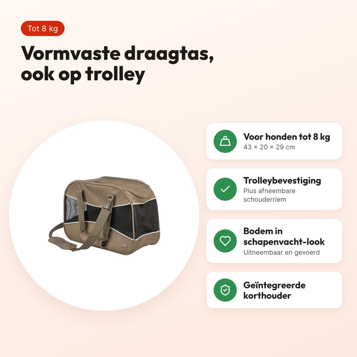 Trixie hondentas Alison zand 43 x 20 x 29 cm – vormvast, tot 8 kg – voordelen