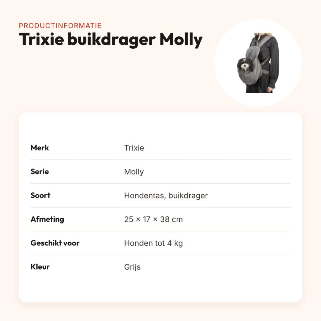 Trixie hondentas buikdrager Molly grijs 25 x 17 x 38 cm – tot 4 kg – productinformatie
