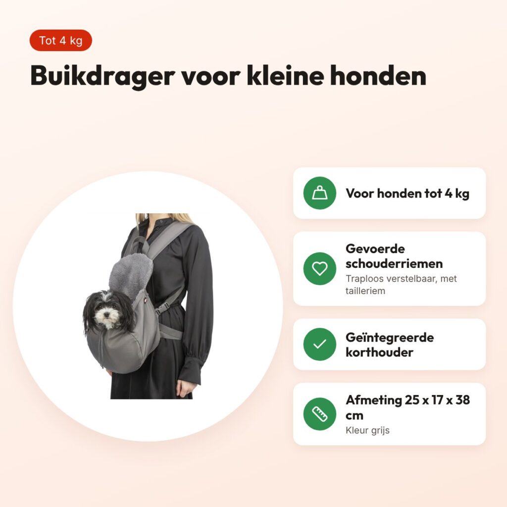 Trixie hondentas buikdrager Molly grijs 25 x 17 x 38 cm – tot 4 kg – voordelen