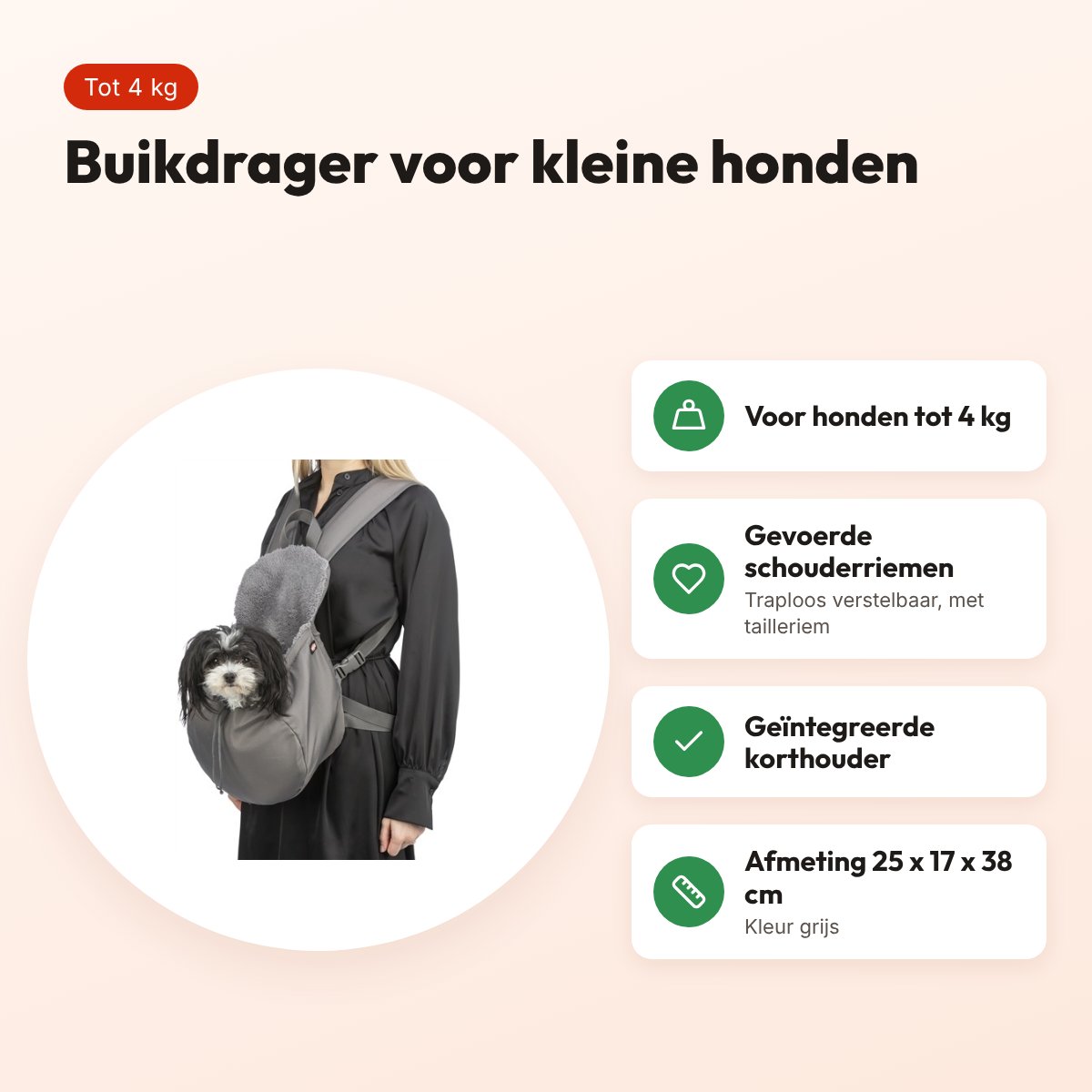 Trixie hondentas buikdrager Molly grijs 25 x 17 x 38 cm – tot 4 kg – voordelen