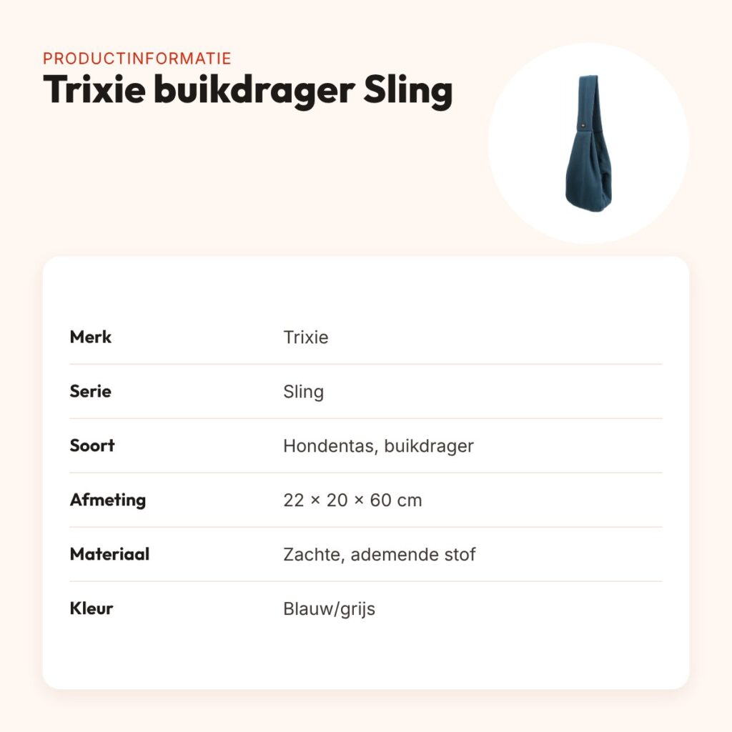 Trixie hondentas buikdrager Sling blauw/grijs 22 x 20 x 60 cm – productinformatie