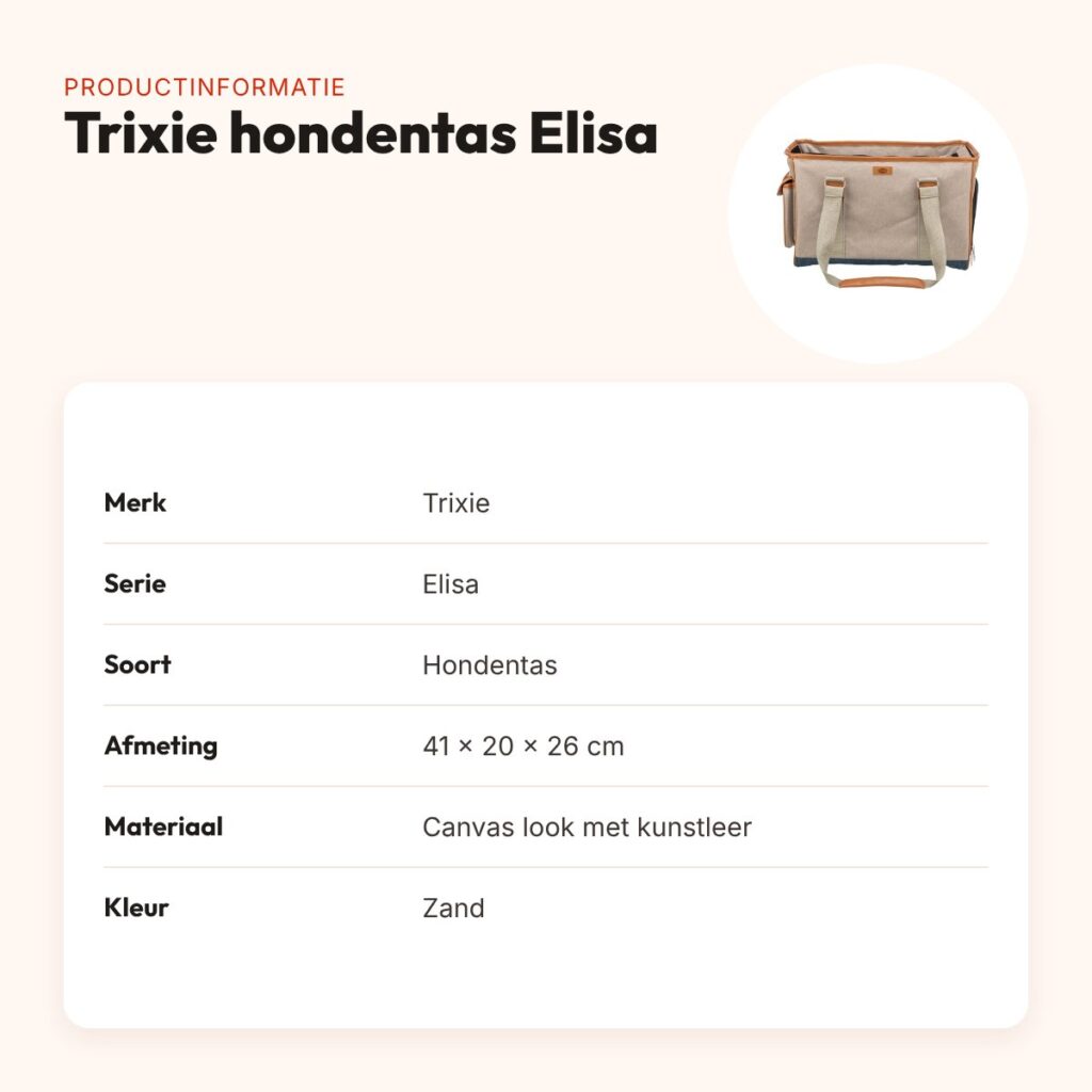 Trixie hondentas Elisa zand 41 x 20 x 26 cm – canvas look – productinformatie