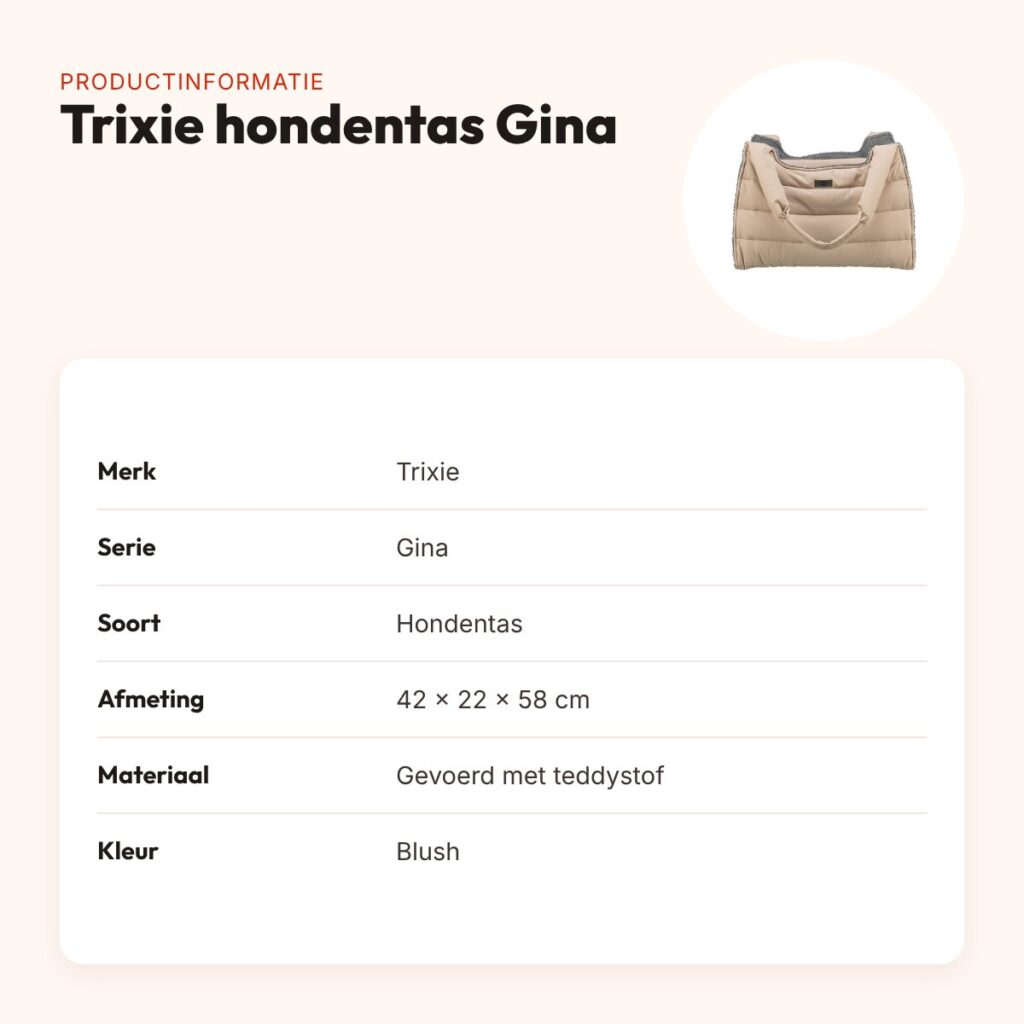 Trixie hondentas Gina blush 42 x 22 x 58 cm – gevoerd met teddystof – productinformatie