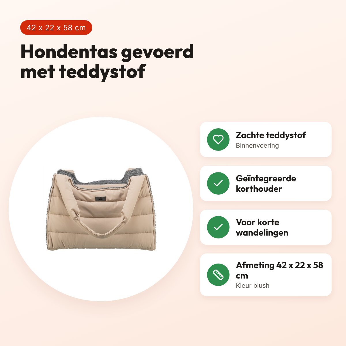 Trixie hondentas Gina blush 42 x 22 x 58 cm – gevoerd met teddystof – voordelen