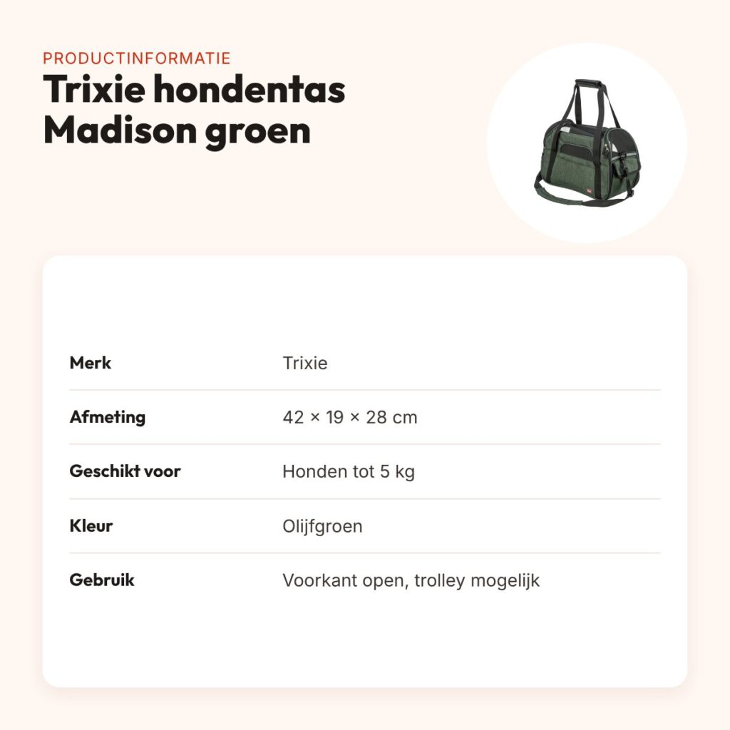 Trixie hondentas Madison olijfgroen 42 x 19 x 28 cm – tot 5 kg – productinformatie