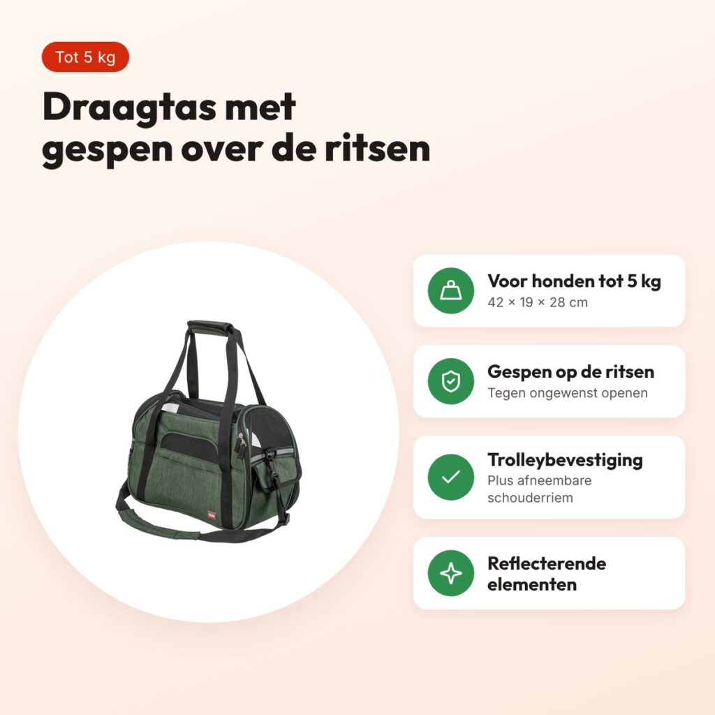 Trixie hondentas Madison olijfgroen 42 x 19 x 28 cm – tot 5 kg – voordelen