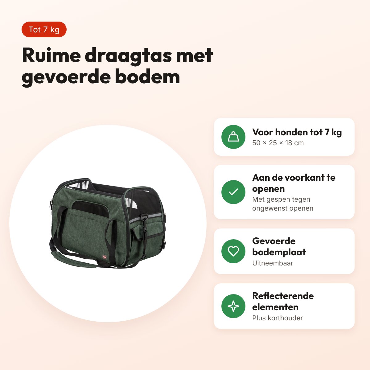 Trixie hondentas Madison olijfgroen 50 x 25 x 18 cm – tot 7 kg – voordelen