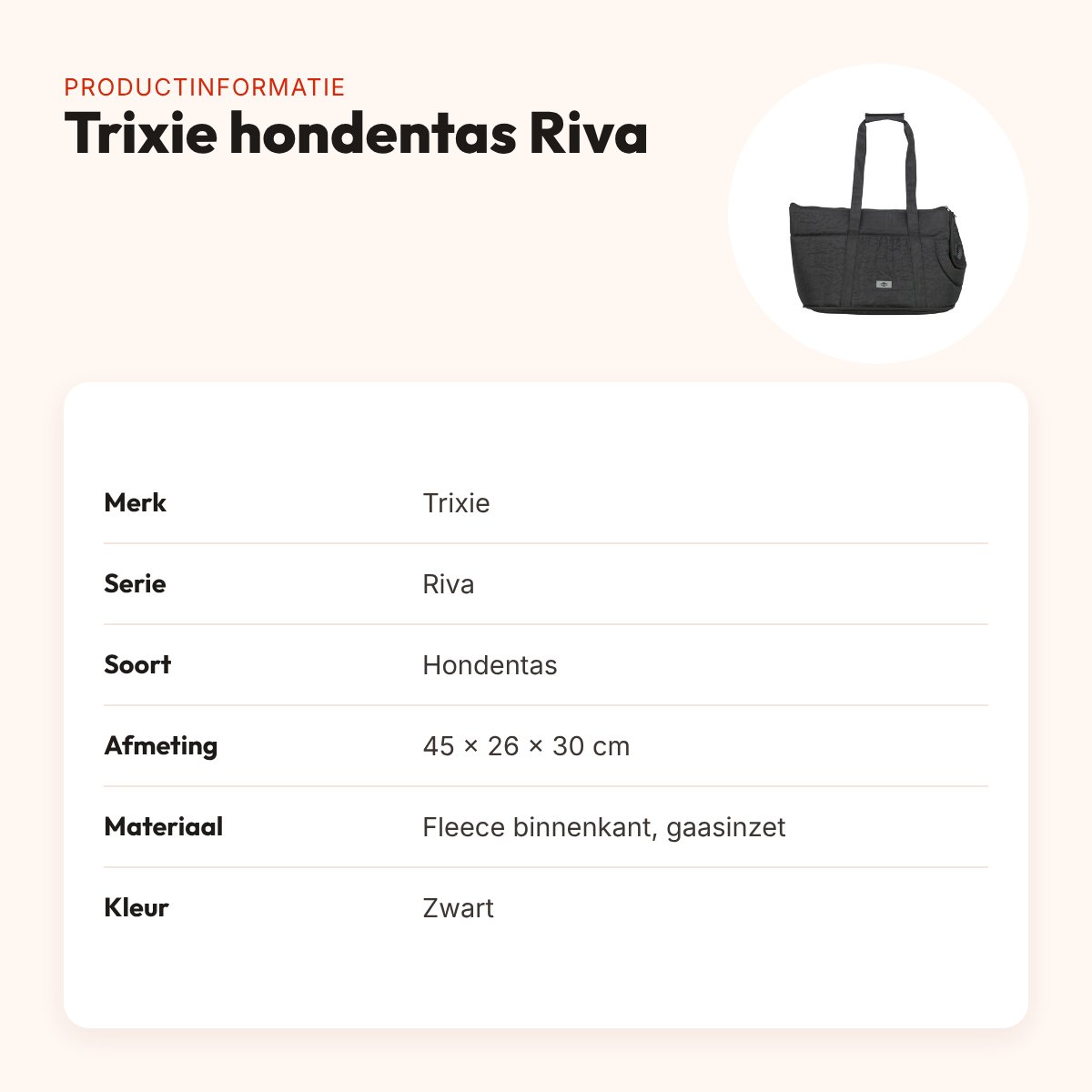 Trixie hondentas Riva zwart 45 x 26 x 30 cm – met gaasinzet – productinformatie