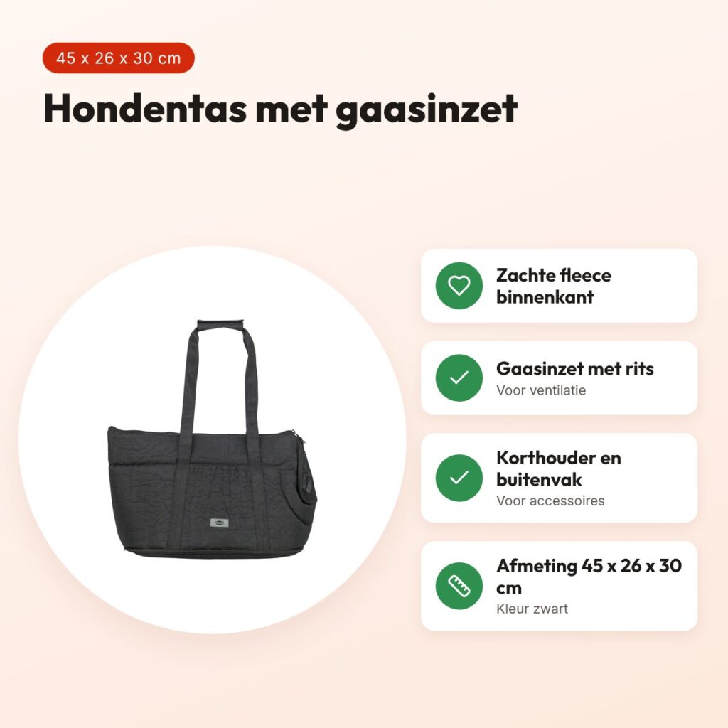Trixie hondentas Riva zwart 45 x 26 x 30 cm – met gaasinzet – voordelen