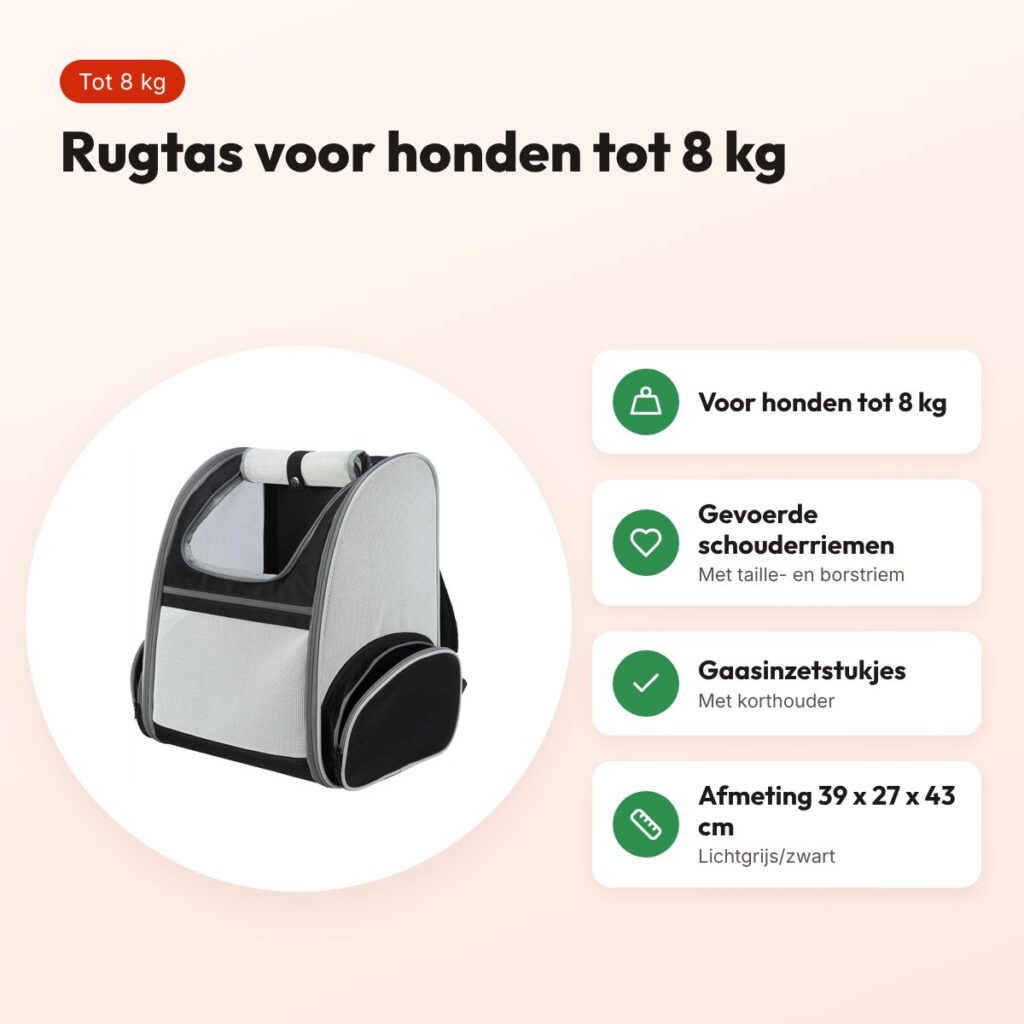 Trixie hondentas rugtas Chloe lichtgrijs/zwart 39 x 27 x 43 cm – tot 8 kg – voordelen