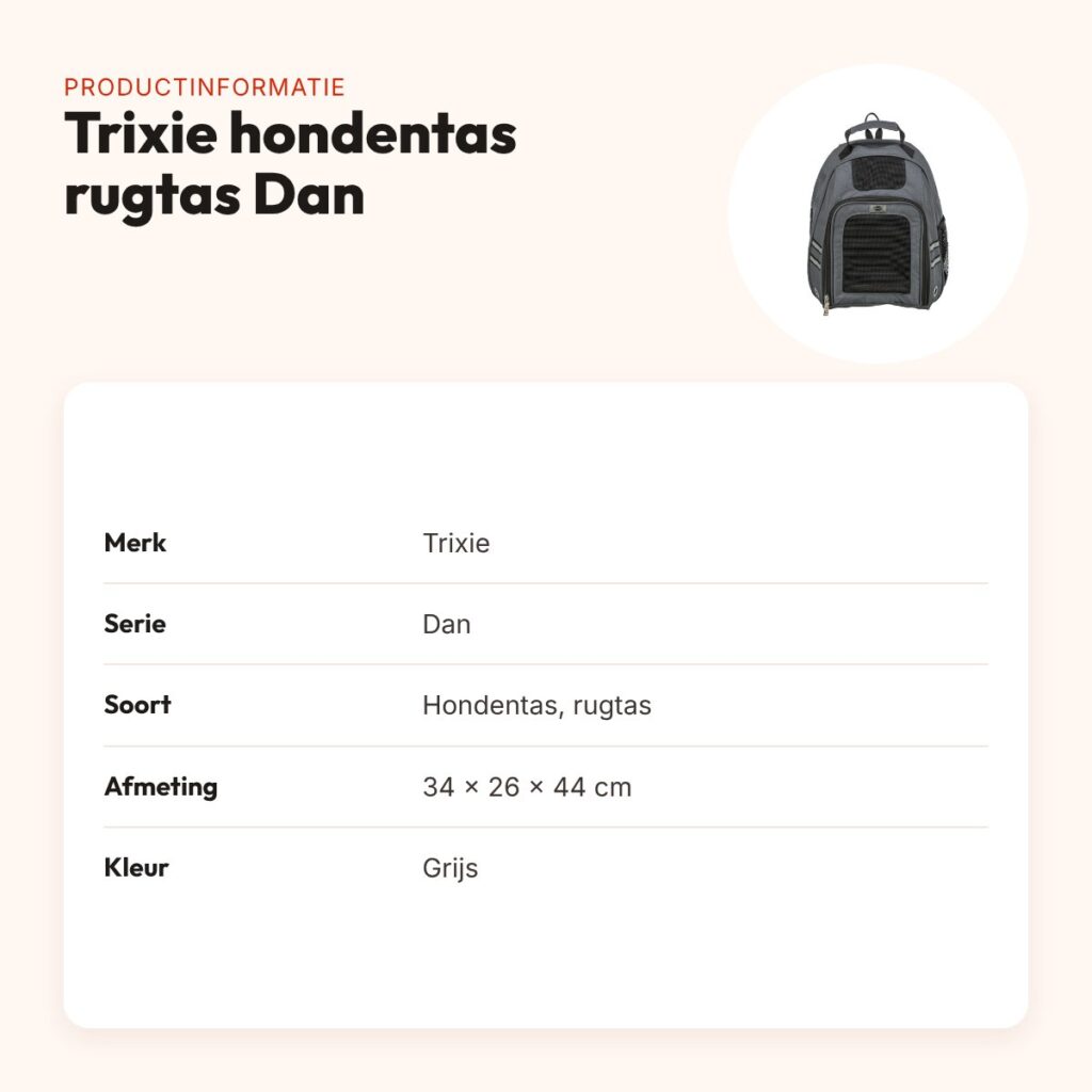 Trixie hondentas rugtas Dan grijs 34 x 26 x 44 cm – met tailleriem – productinformatie