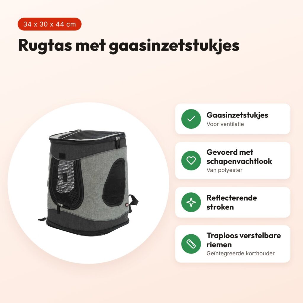 Trixie hondentas rugtas Timon zwart/grijs 34 x 30 x 44 cm – voordelen