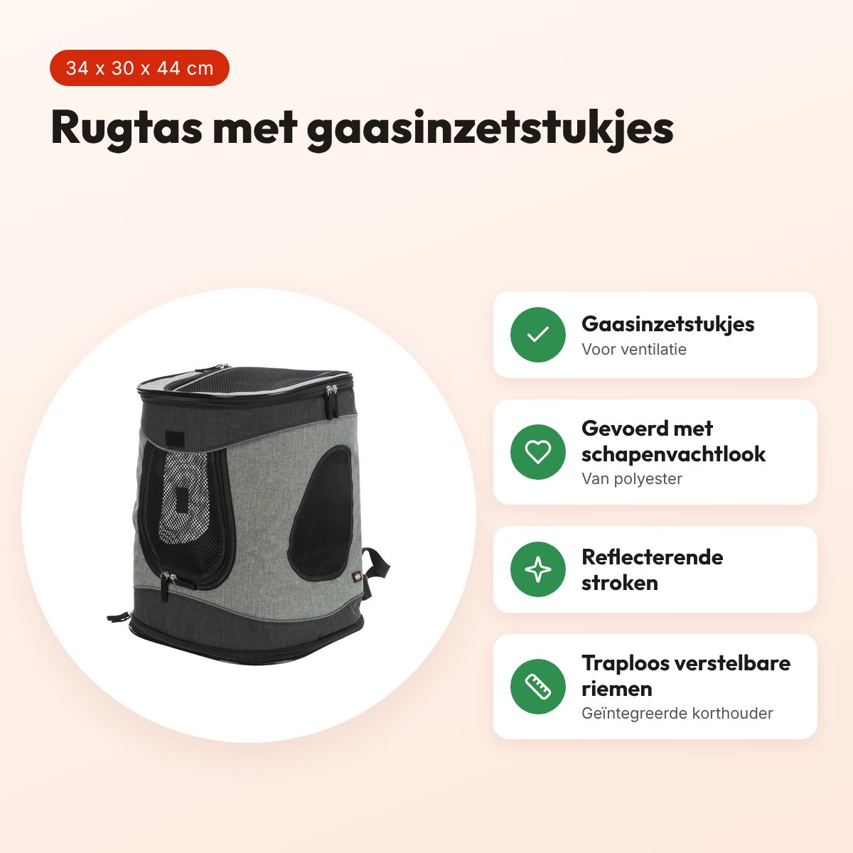 Trixie hondentas rugtas Timon zwart/grijs 34 x 30 x 44 cm – voordelen