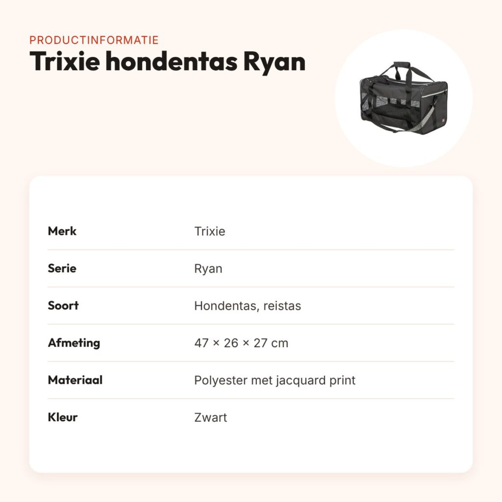 Trixie hondentas Ryan reistas zwart 47 x 26 x 27 cm – korthouder – productinformatie