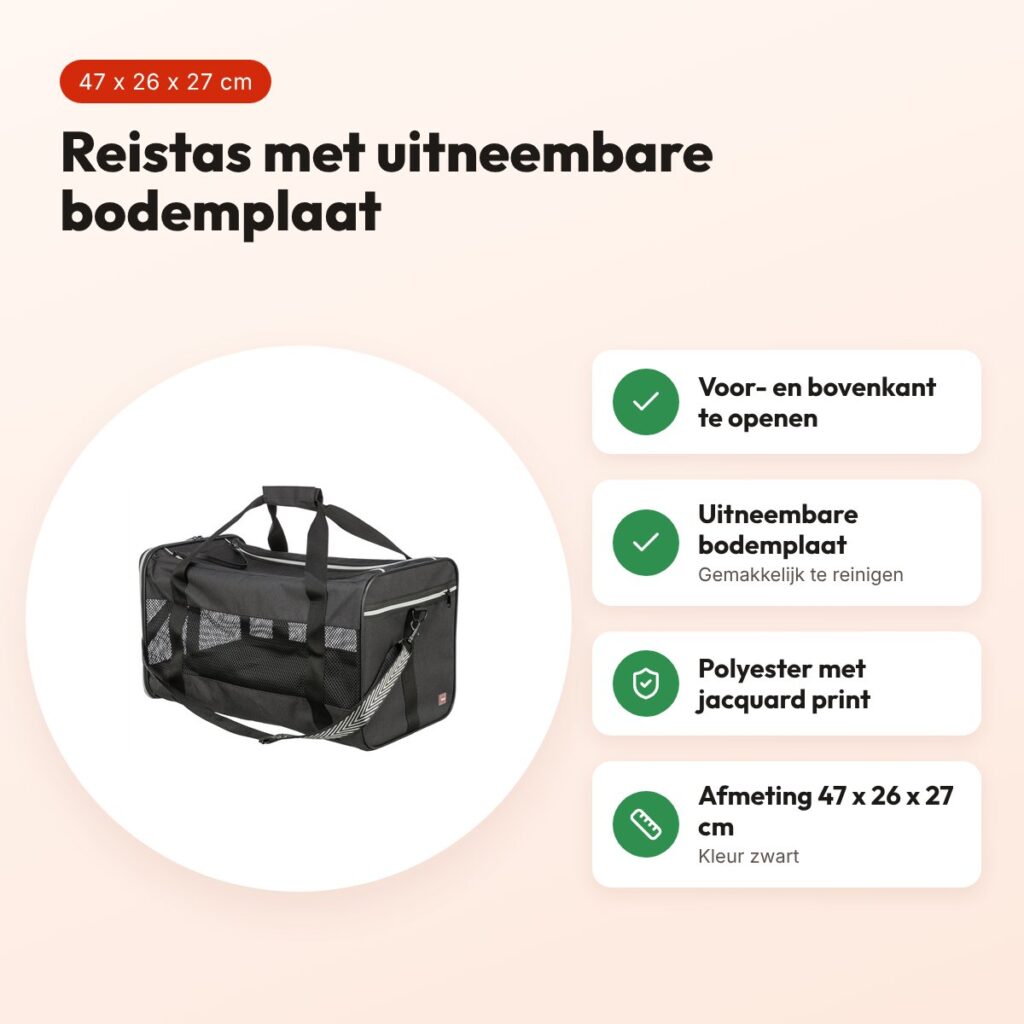 Trixie hondentas Ryan reistas zwart 47 x 26 x 27 cm – korthouder – voordelen