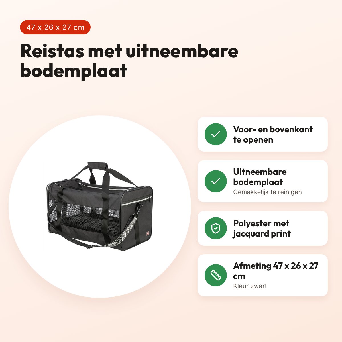 Trixie hondentas Ryan reistas zwart 47 x 26 x 27 cm – korthouder – voordelen