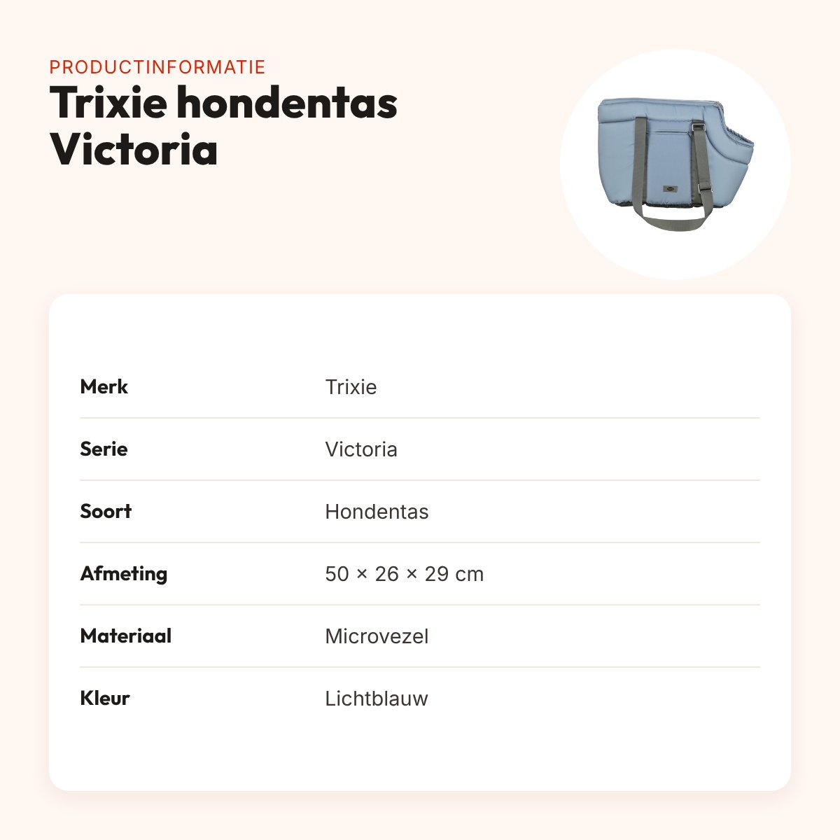 Trixie hondentas Victoria lichtblauw 50 x 26 x 29 cm – microvezel – productinformatie