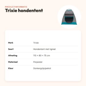 Trixie hondentent donkergrijs/petrol 110 x 80 x 75 cm – met ligmat – productinformatie