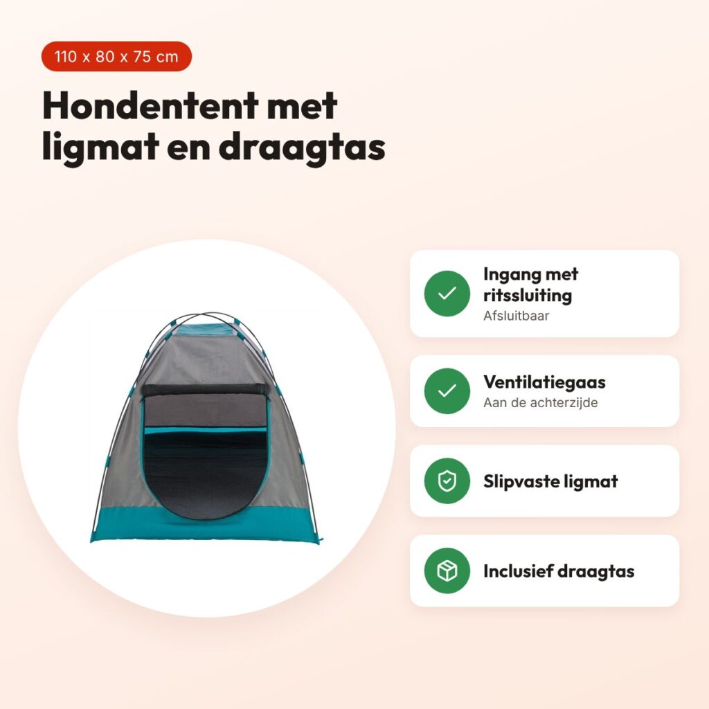 Trixie hondentent donkergrijs/petrol 110 x 80 x 75 cm – met ligmat – voordelen