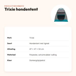 Trixie hondentent donkergrijs/petrol 47 x 47 x 34 cm – met ligmat – productinformatie
