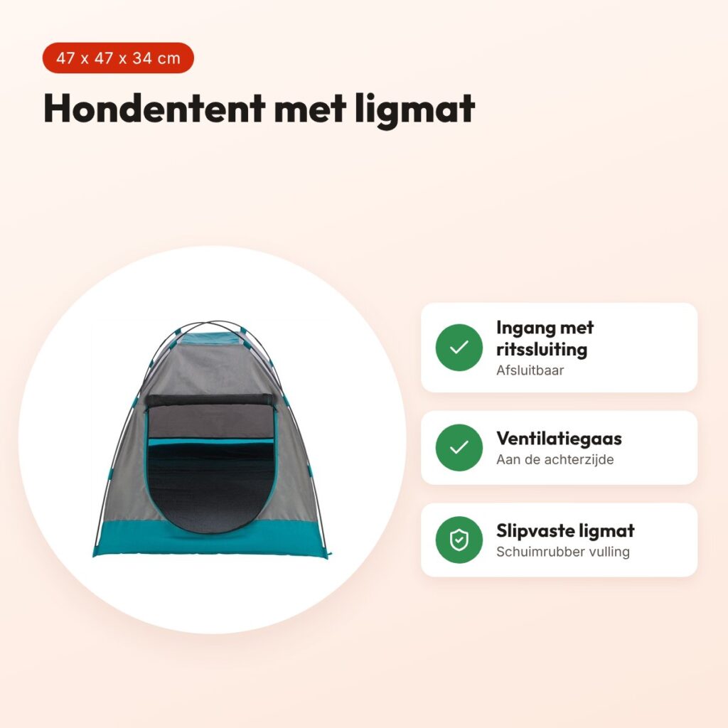 Trixie hondentent donkergrijs/petrol 47 x 47 x 34 cm – met ligmat – voordelen
